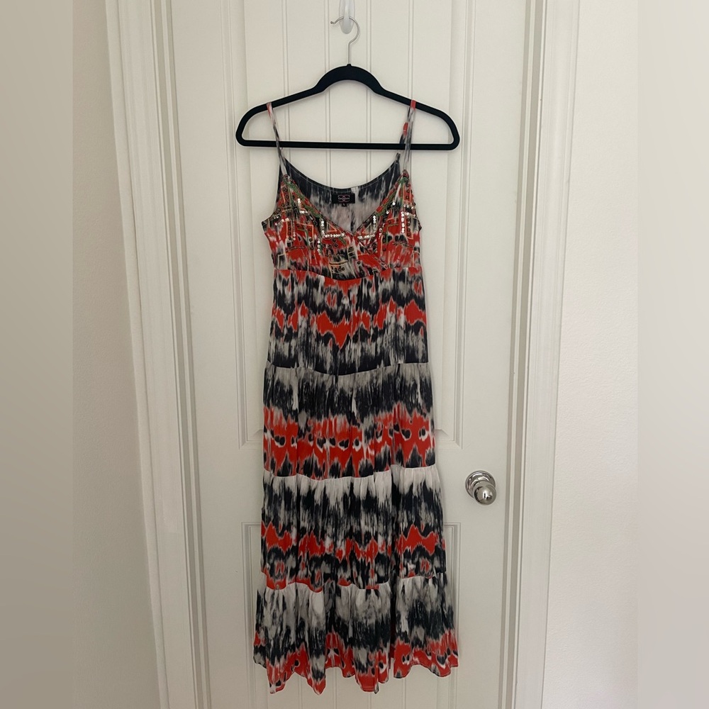Tie Dye Floral Sequin Midi Dress